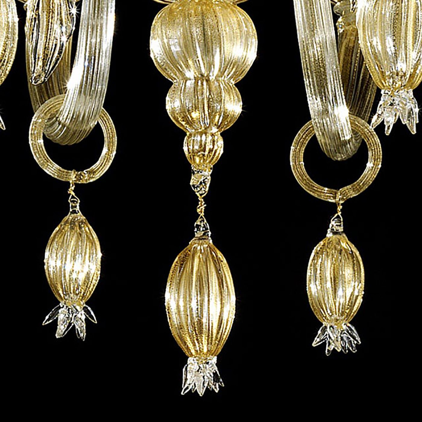 Contemporary Venetian Gold Murano Style Glass Chandelier With Leaves photo vinterior