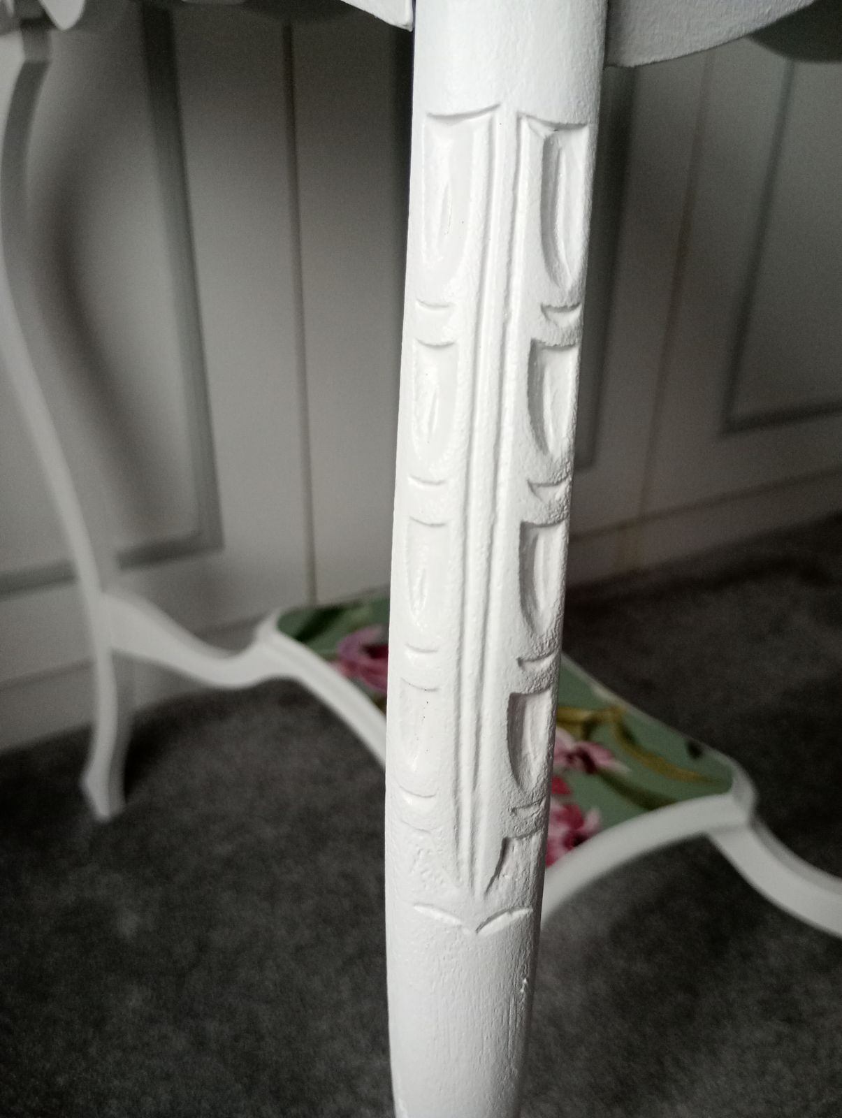 Side Table In Satin White With Jade Green And Water Colour Orchid Paper Glazed Top photo buy