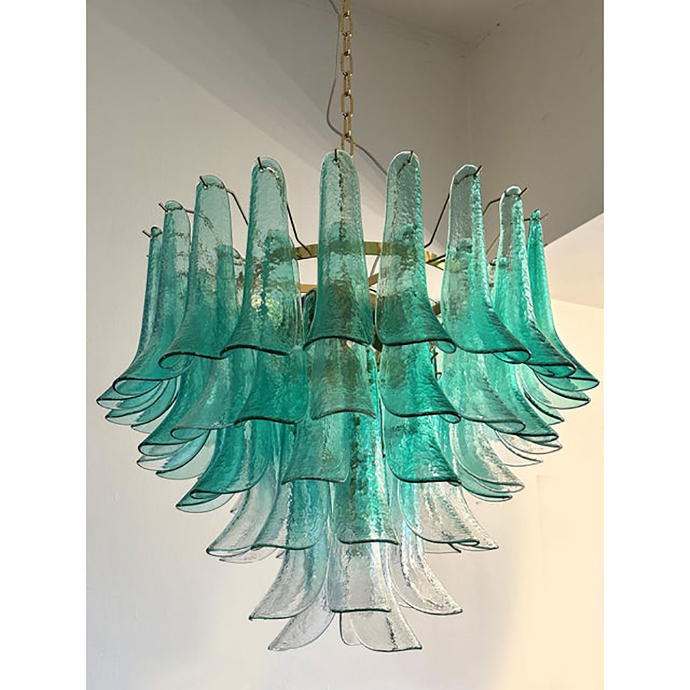 Mid Century Modern Style Green Wather "Sella" Petali Chandelier In Mazzega Style photo for sale