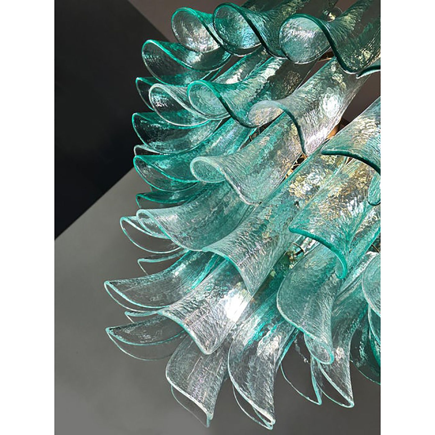 Mid Century Modern Style Green Wather "Sella" Petali Chandelier In Mazzega Style photo vintage