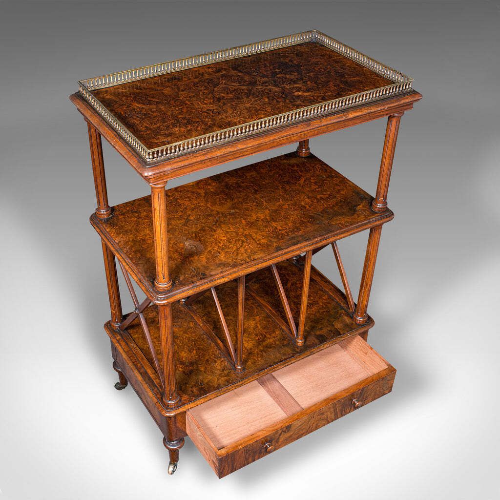 Antique Canterbury Whatnot, English Burr Walnut, Display Stand, Etagere, Regency photo vinterior