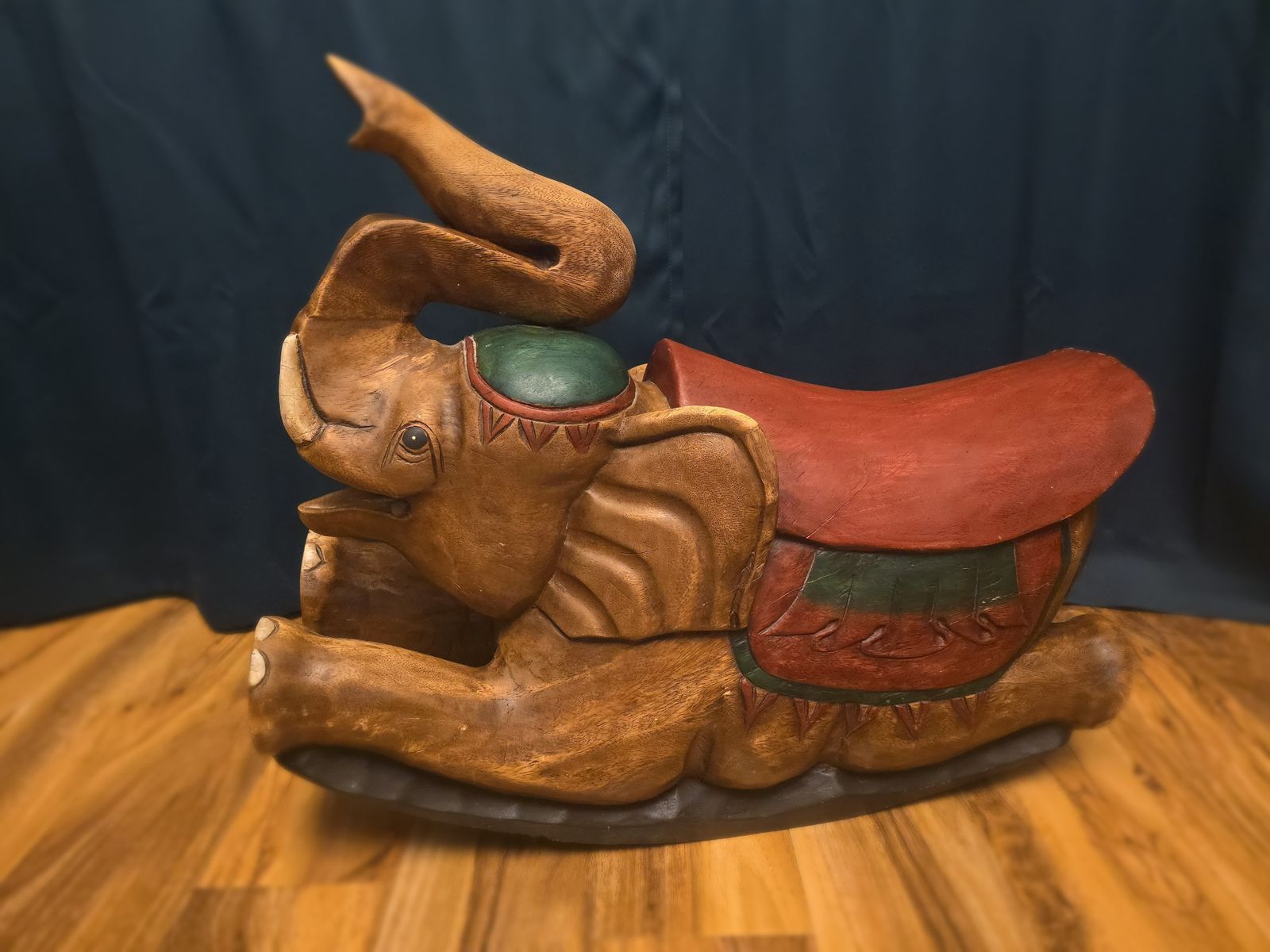 photo furniture Vintage Indian Wooden Rocking Elephant