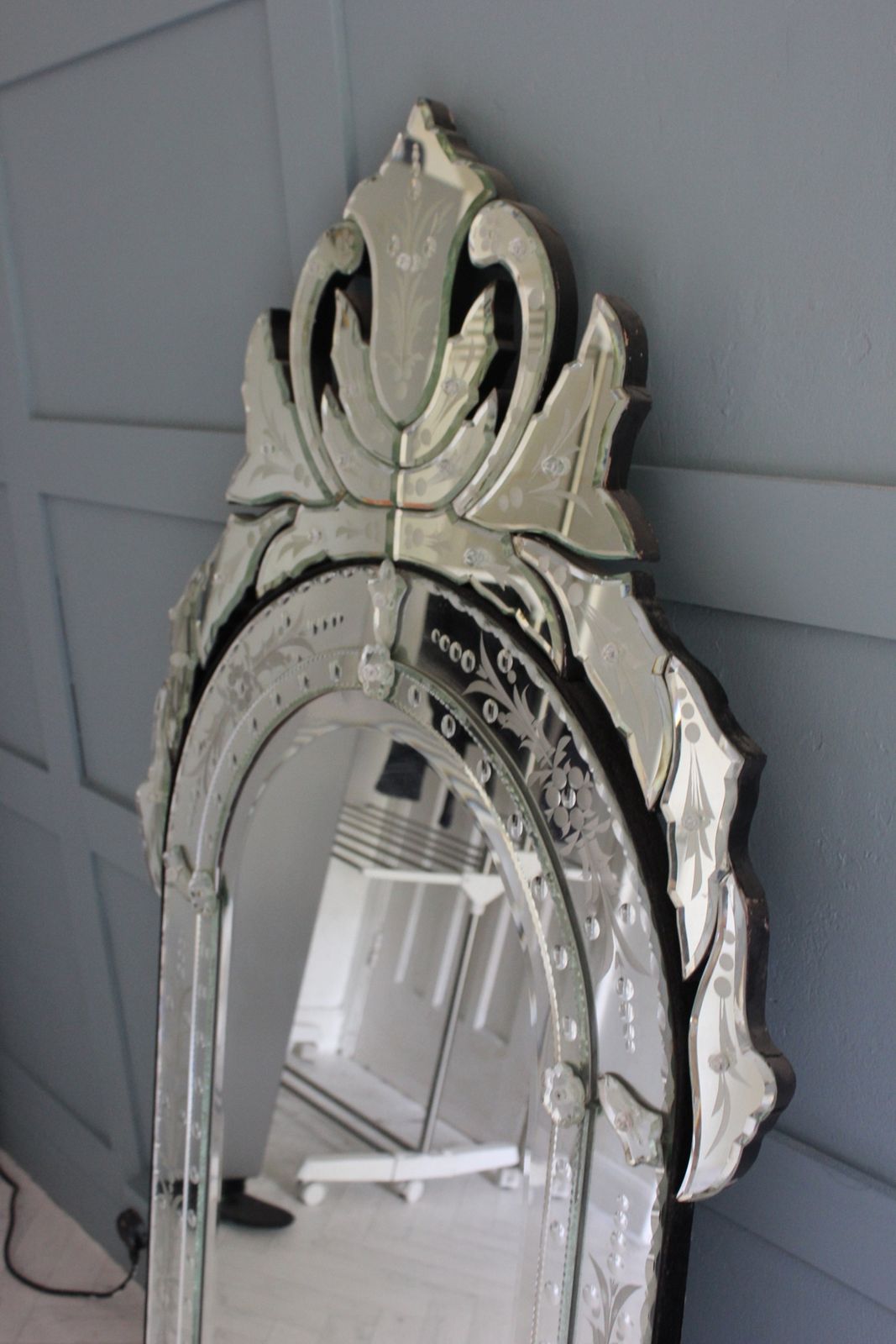 Mid Century Modern Venetian Etched And Bevelled Wall Mirror, 1950s photo furniture