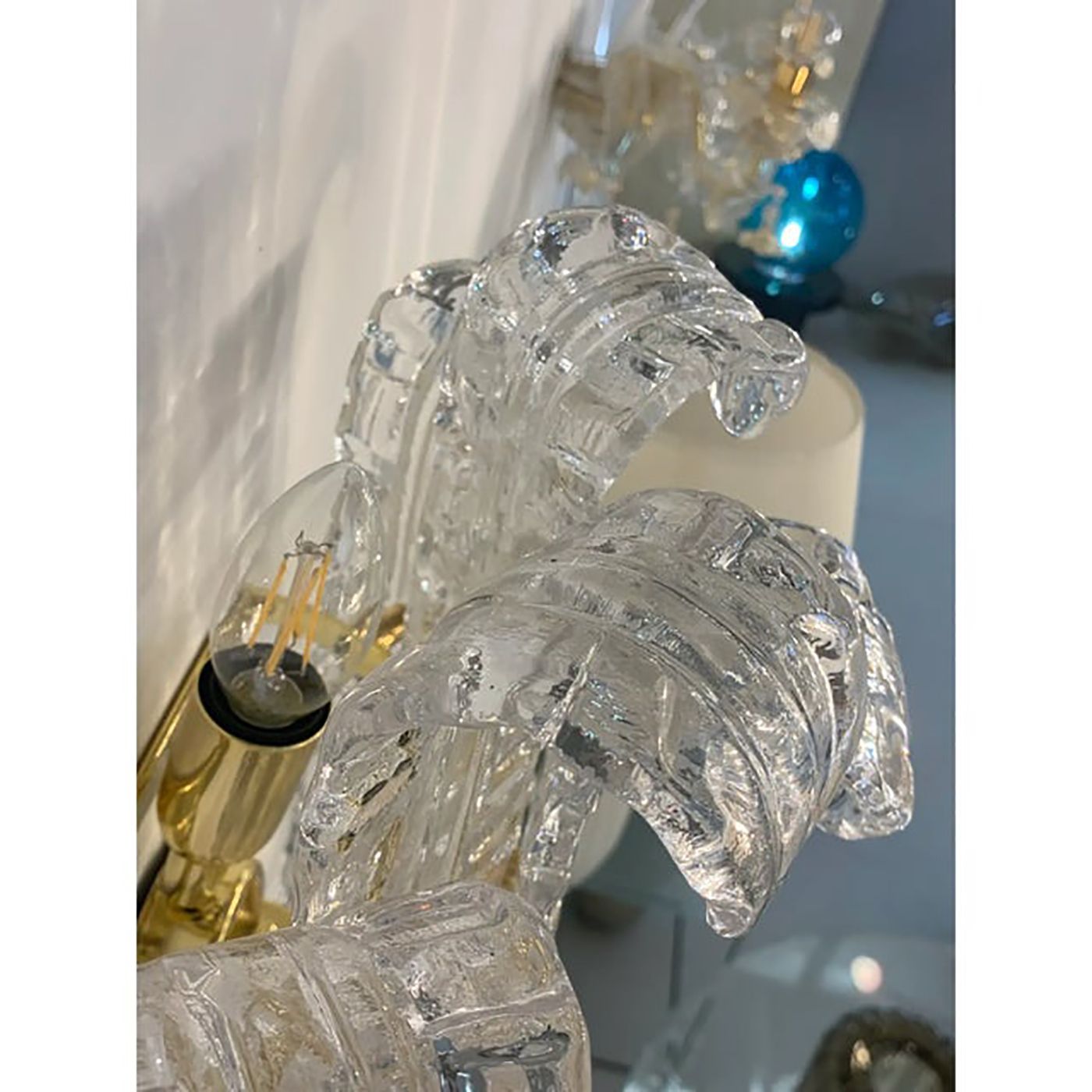 A Pair Of Contemporary Transparent "Lingue" Murano Glass Wall Lamp In Barovier Style photo furniture