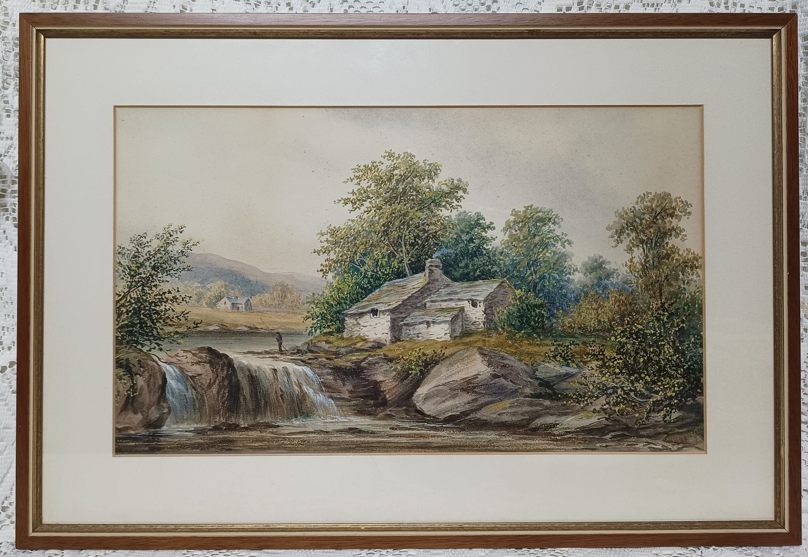 Antique Watercolour Painting Highland River Cottage Landscape British Signed L.Lewis. photo furniture