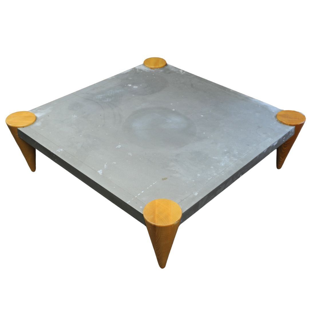 Zinc Square Coffee Table With Turned Oak Legs By Conran, 1980s photo for sale
