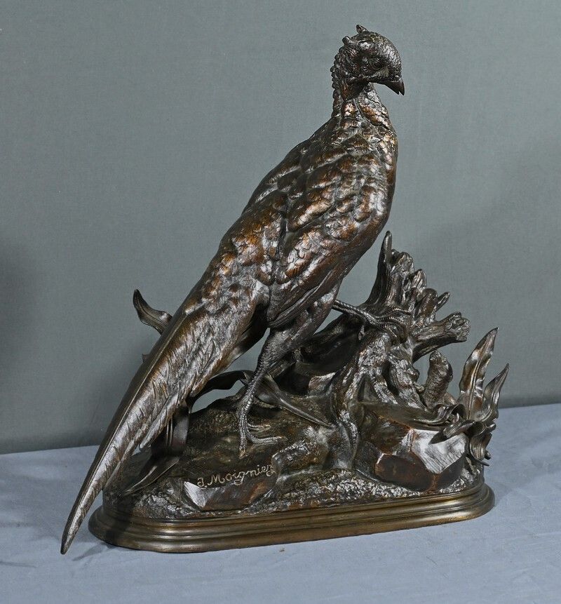 Bronze "The Pheasant And The Belet" By J. Moigniez   End Of 19th photo for sale