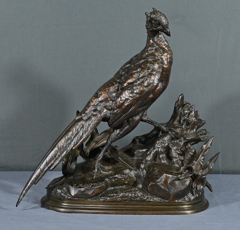 Bronze "The Pheasant And The Belet" By J. Moigniez   End Of 19th photo 1830.0