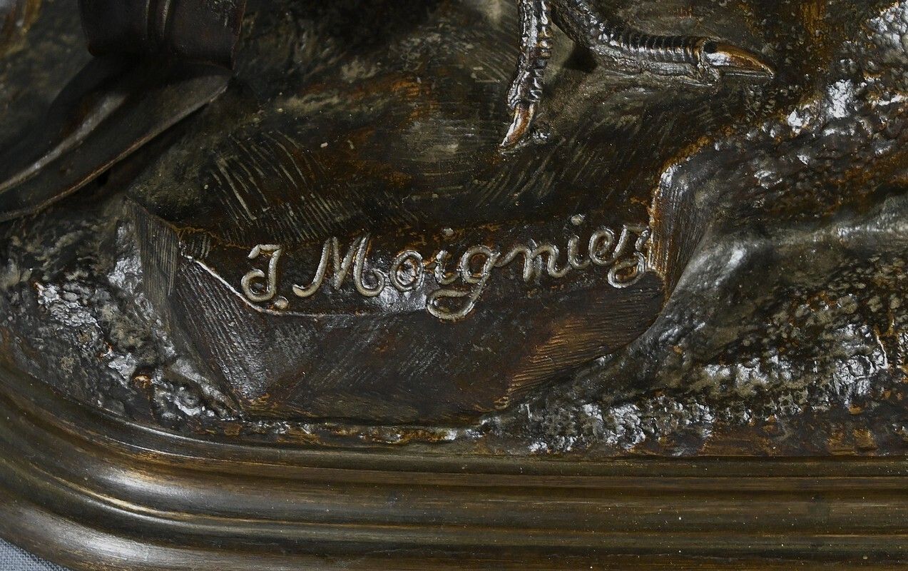 photo furniture Bronze "The Pheasant And The Belet" By J. Moigniez   End Of 19th