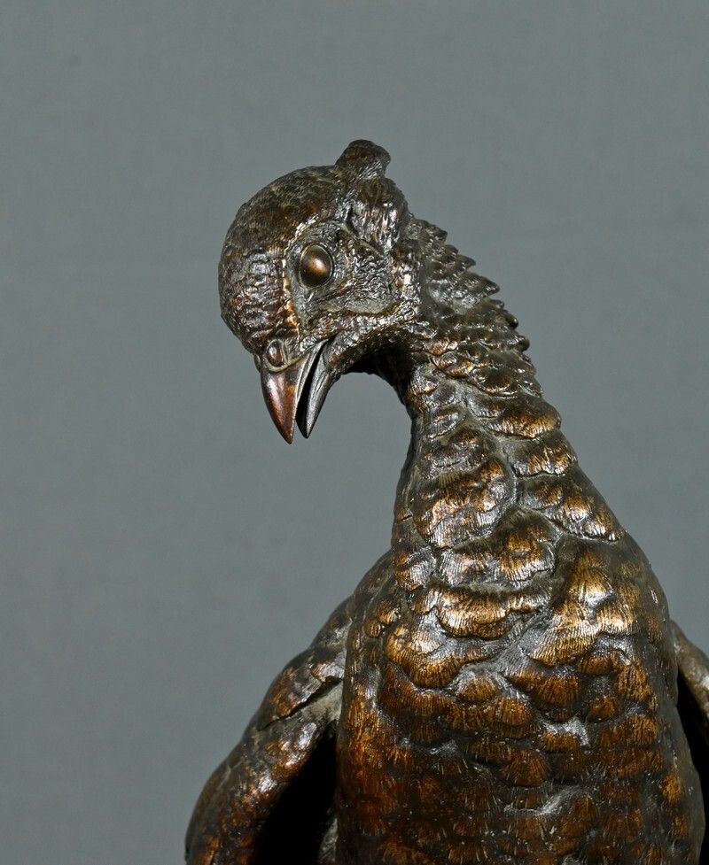 photo vinterior Bronze "The Pheasant And The Belet" By J. Moigniez   End Of 19th