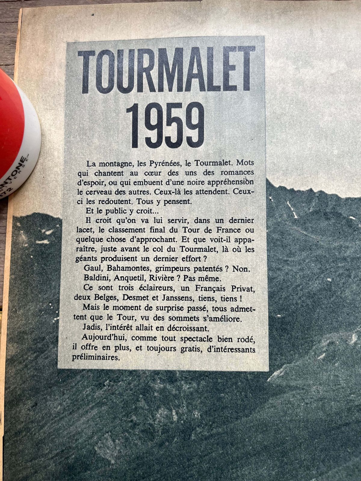 (Copy Vintage Cycling Print   Tour De France, Tourmalet Peloton, Original 1959 photo Art