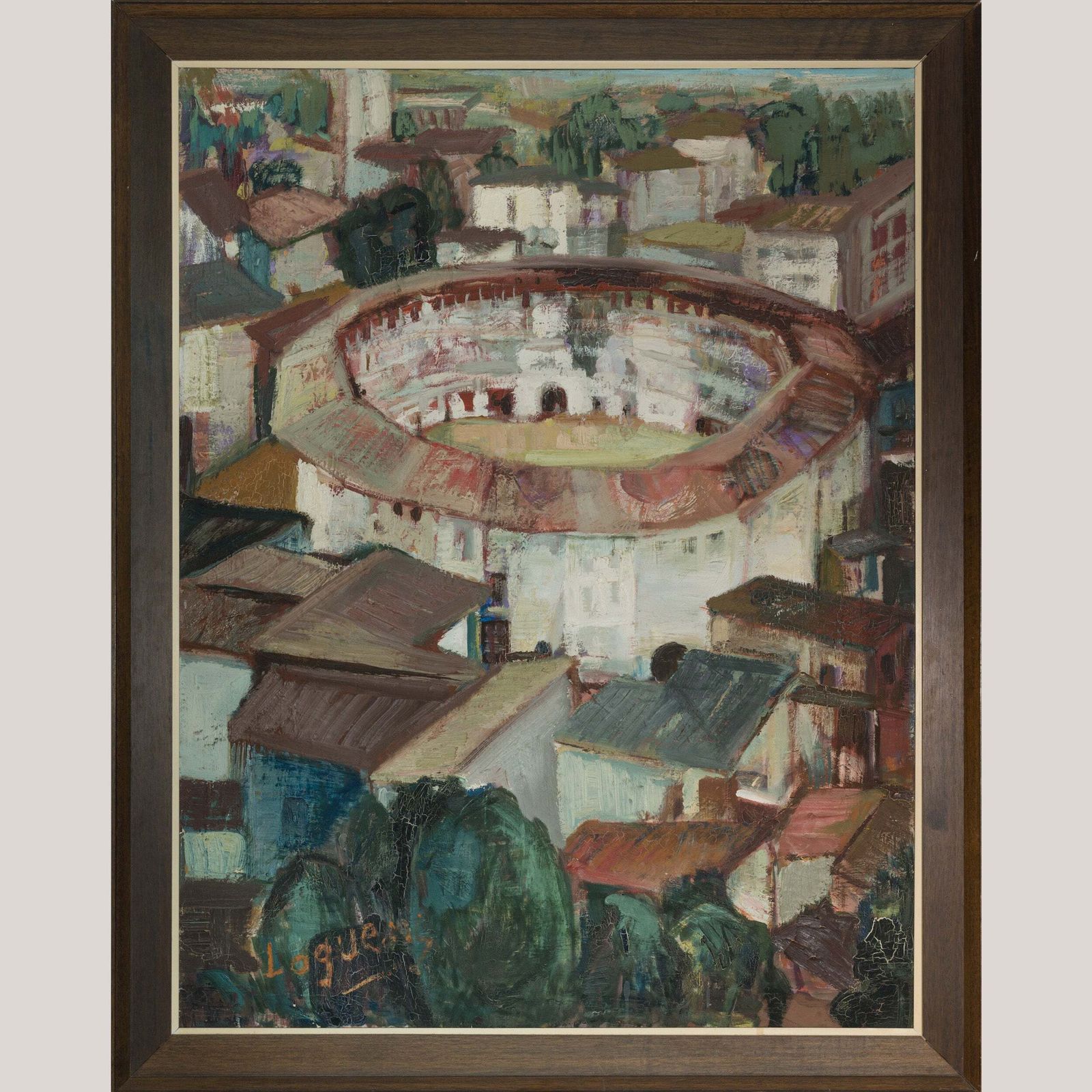Olieverf Op Doek Met Impressionistische En Kubistische Invloeden – Historische Stierenvechtarena | Gesigneerd En Gedateerd photo for sale