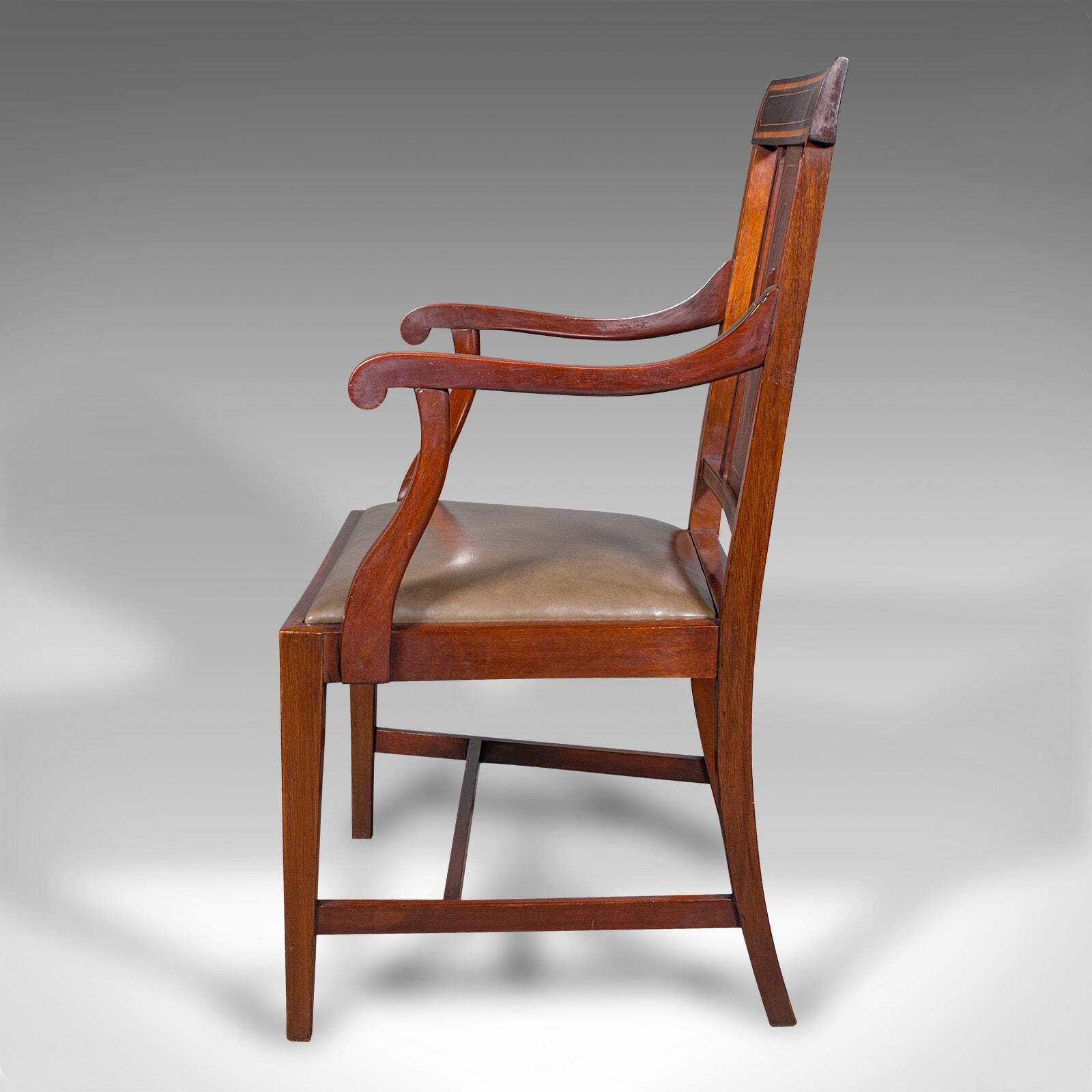 Antique Morning Room Side Chair, English Walnut Elbow Seat, Shoolbred, Edwardian photo 1295.0