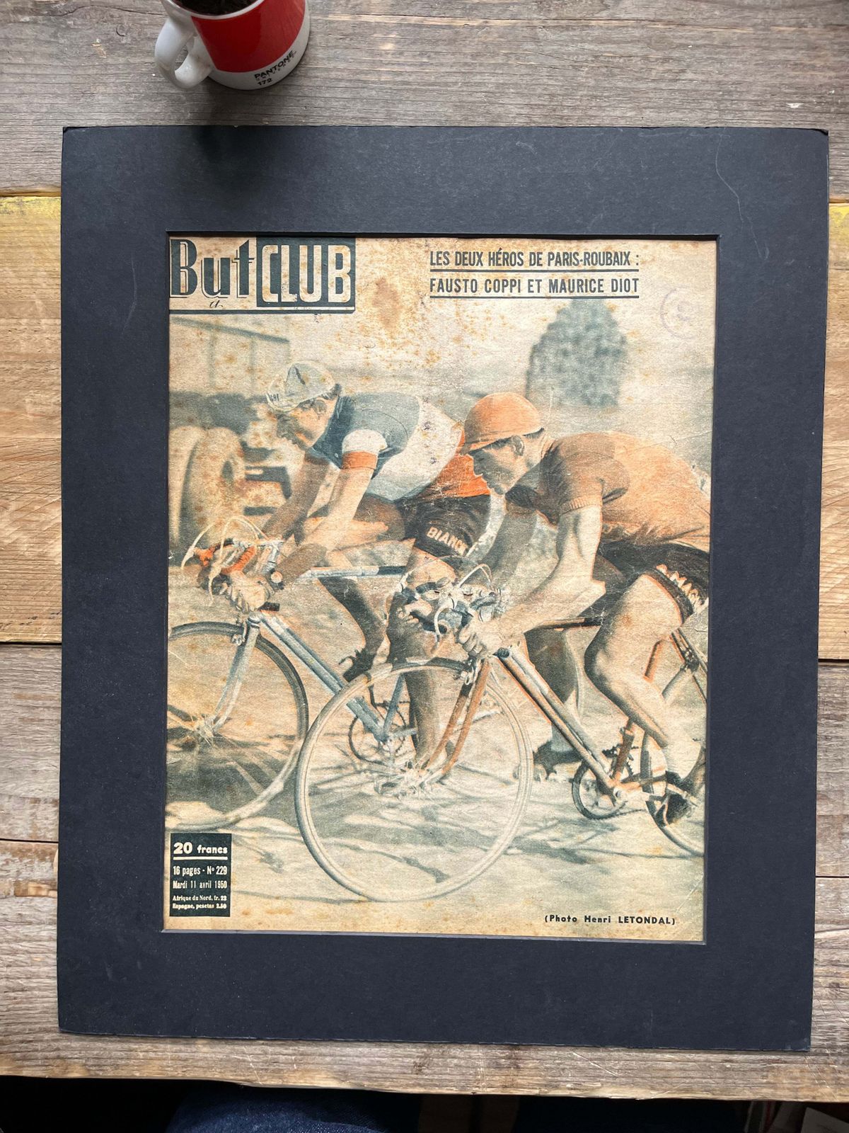 Fausto Coppi Marcel Bidot Bianchi Paris Roubaix Original Vintage Cycling Print 1950 photo furniture