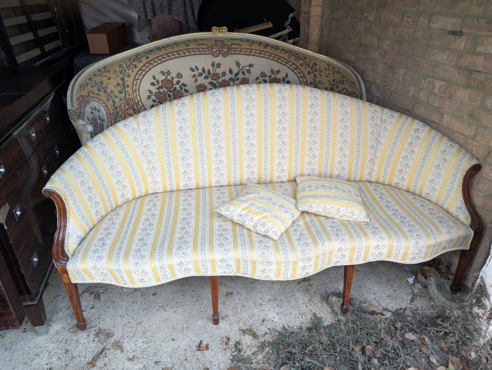 A George III Mahogany And Upholstered Serpentine Shaped Sofa In The Manner Of George Hepplewhite  Object Date:  Circa 1775 photo furniture