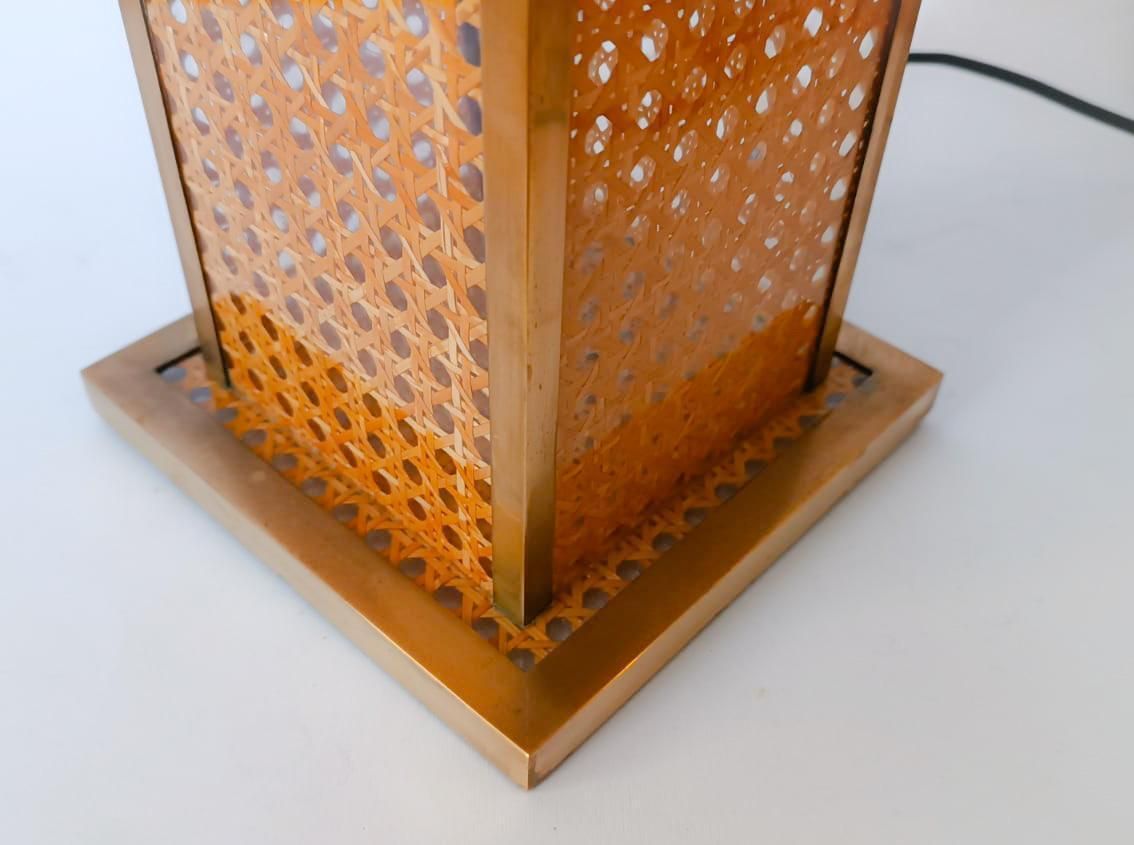 Table Lamp In Brass Plexiglass And Vienna Straw Vintage Dior Home Design Wicker photo for sale
