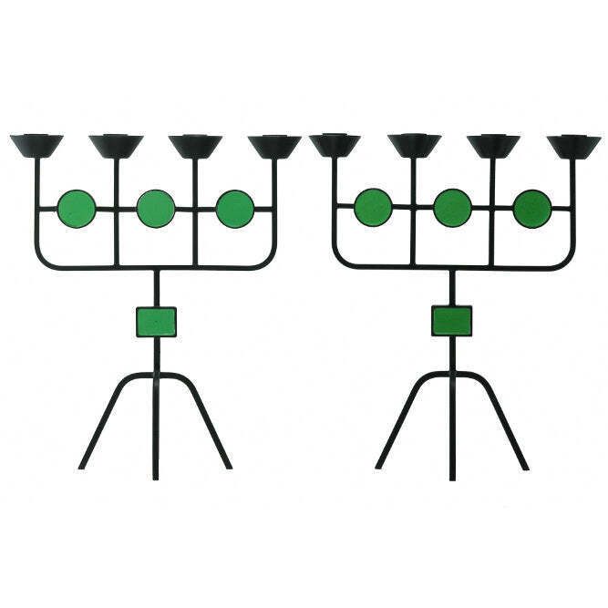 Gunnar Ander Pair Of Green Glass And Wrought Iron Candelabra