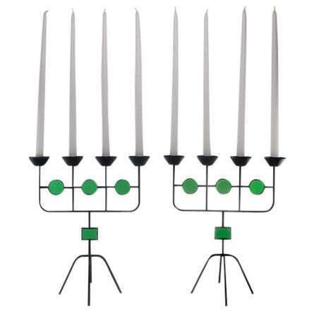 Gunnar Ander Pair Of Green Glass And Wrought Iron Candelabra photo furniture