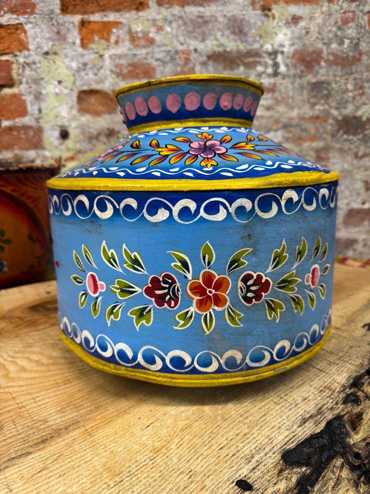 Vintage Painted Water Pot / Metal Pot / Vase / Planter / Narrow Boat Ware Gypsy photo furniture