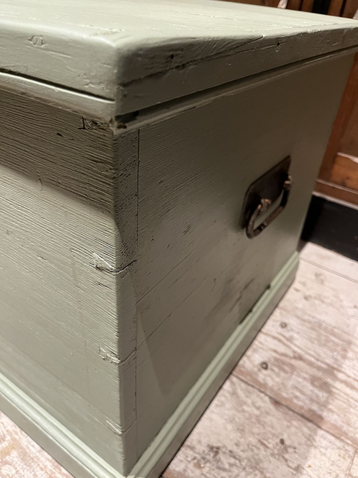 Victorian Pine Blanket Chest Painted In Green Lichen Eggshell Paint photo Furniture