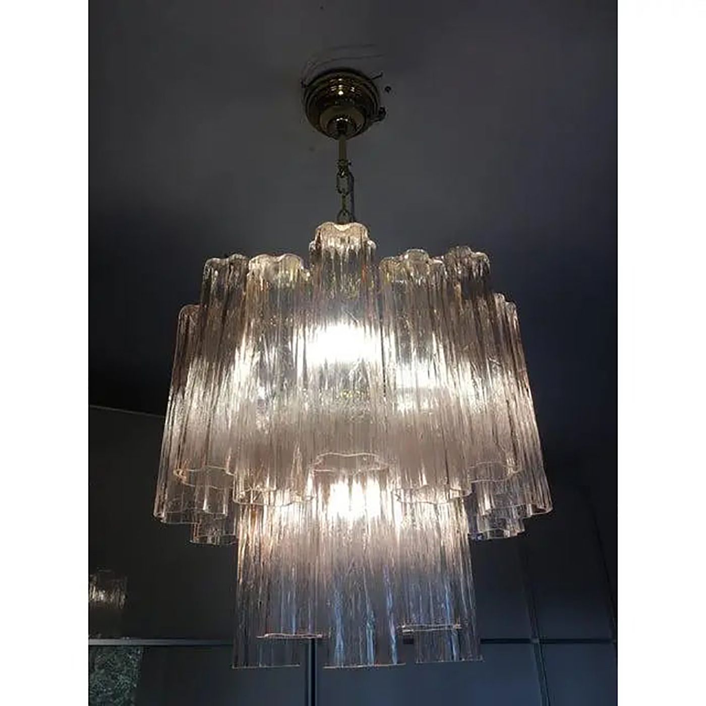 Set Of 2 Contemporary Murano Style Glass Pink "Tronchi" Chandelier With Gold 24k Metal Frame photo 9800.0