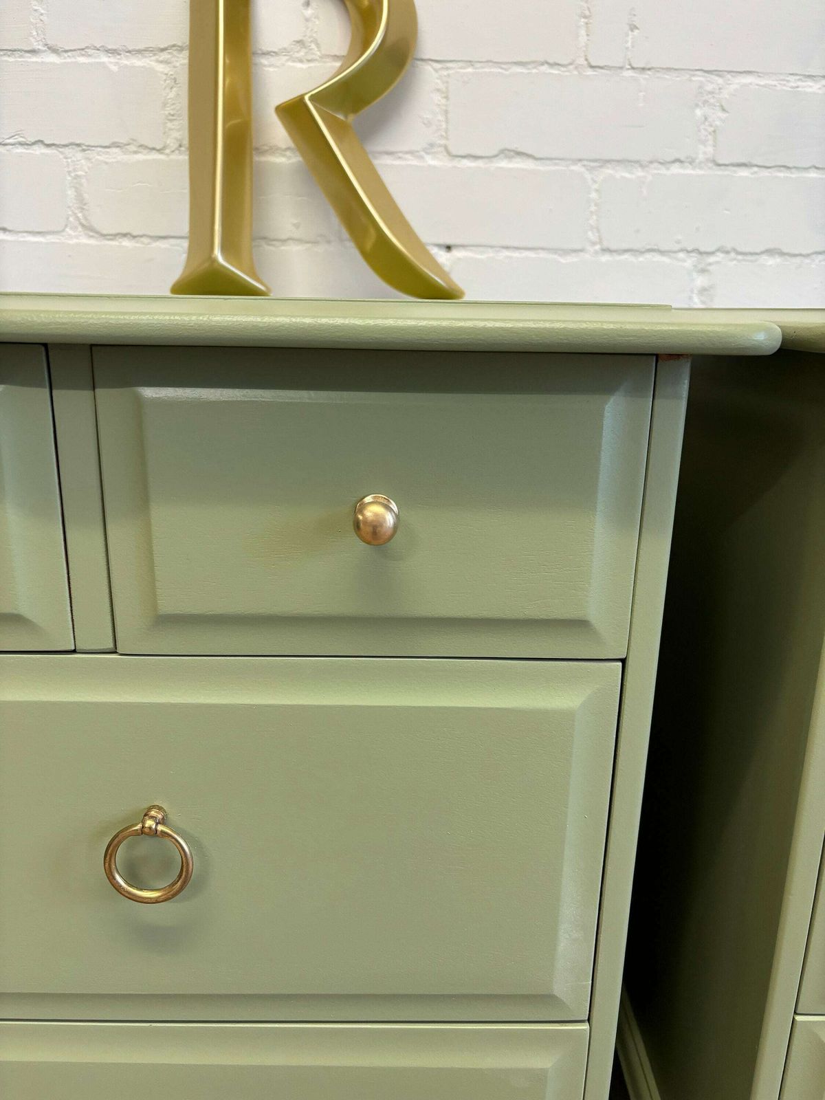 Pair Of Stag Minstrel Chest Of Drawers 4 Over 2 Painted Green photo furniture