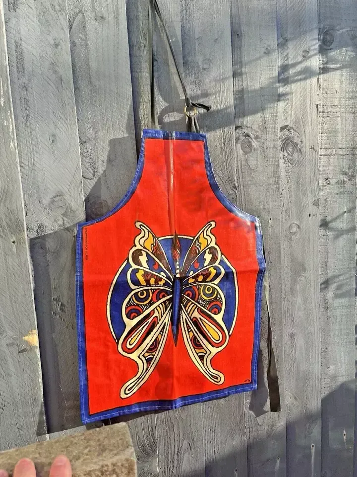 Vintage Retro 60's 70's Orange Vinyl J Luber Butterfly Baking Cooking Apron Chef photo 50.0
