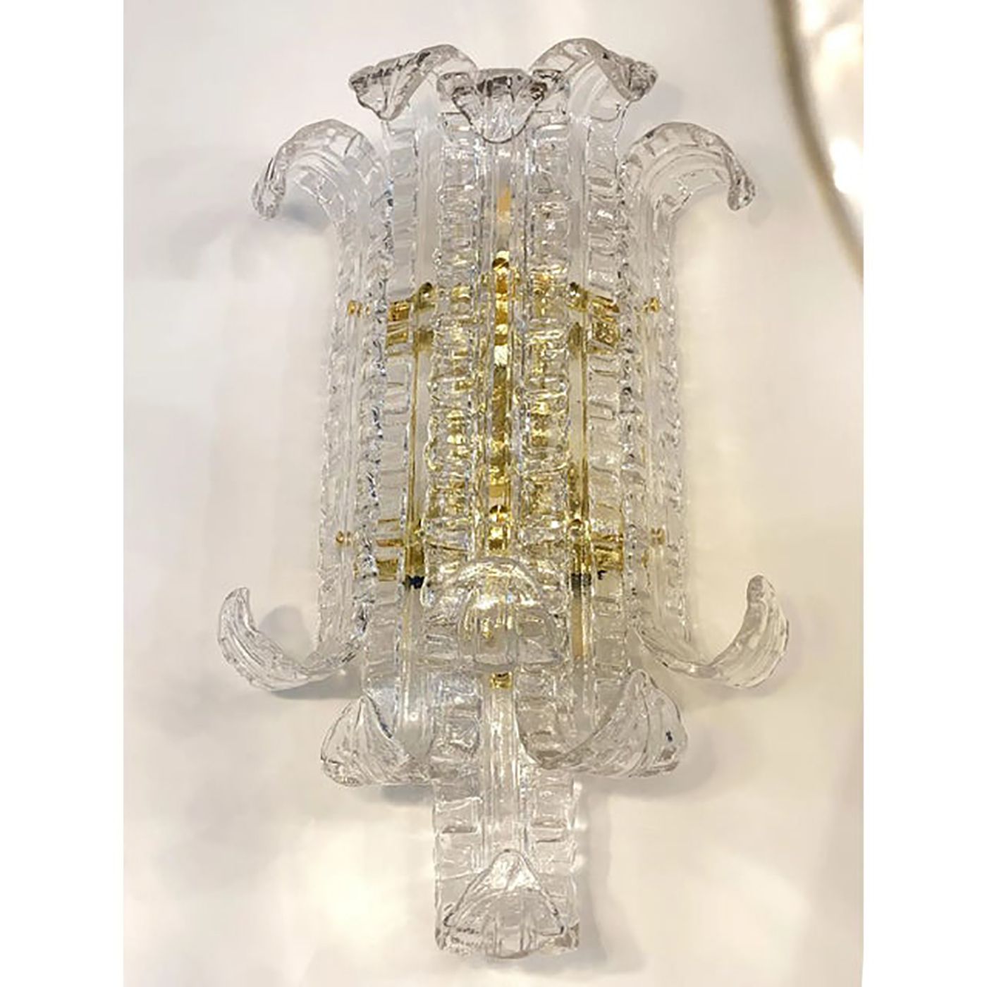 Lot Of 4 Of Contemporary Transparent "Lingue" Murano Style Glass Wall Lamp In Barovier Style photo for sale