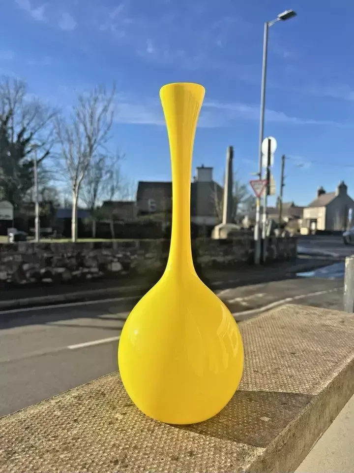 Mid Century Modern 50s Swedish Lindshammar Glass Yellow Bottle Vase Gunnar Ander photo Home Decor