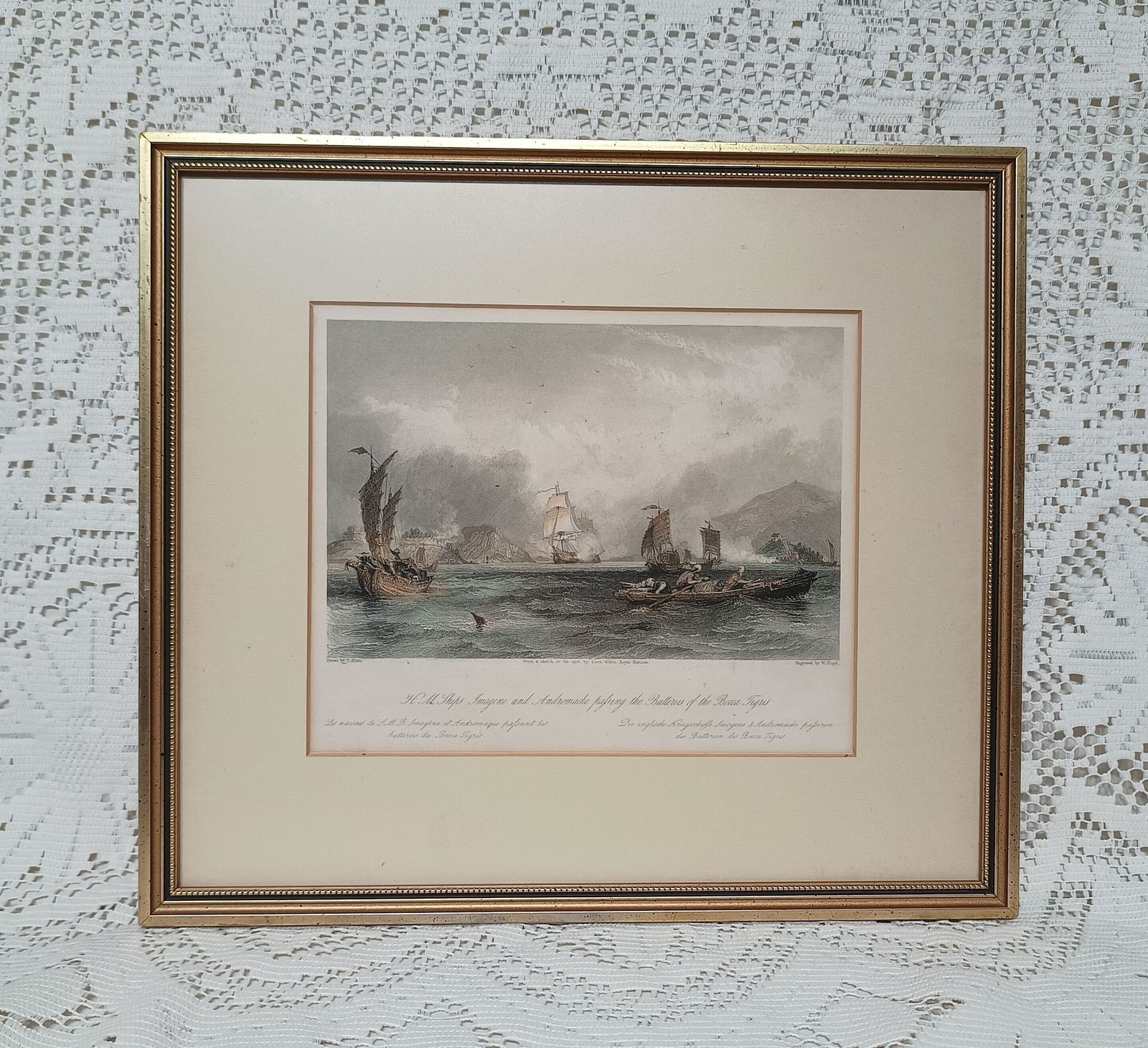 Antique Engraving,Print Nautical H.M.S Imogene And Andromache After Lieut White Royal Marine Framed. photo furniture