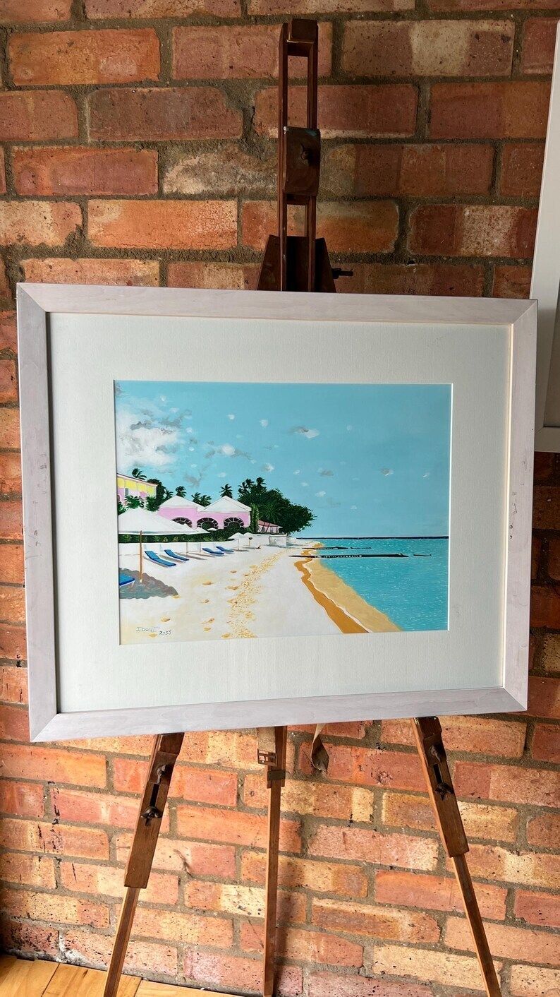 Set Of Two Framed Beach Scene Oil Paintings – Coastal Tropical Art photo furniture