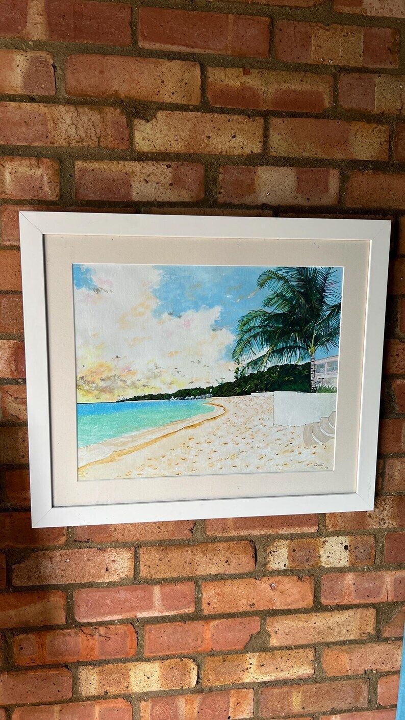 Set Of Two Framed Beach Scene Oil Paintings – Coastal Tropical Art photo vinterior