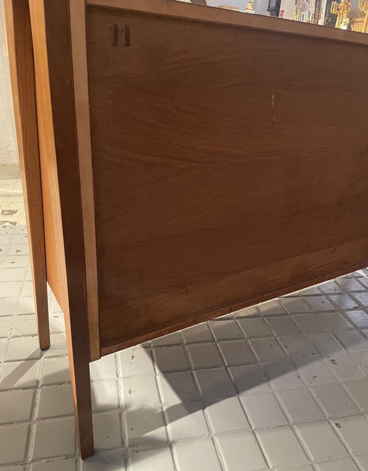 Pair Of Oak Sideboards With Sloping Front, Sliding Doors, One Of Them Lacquered photo vinterior