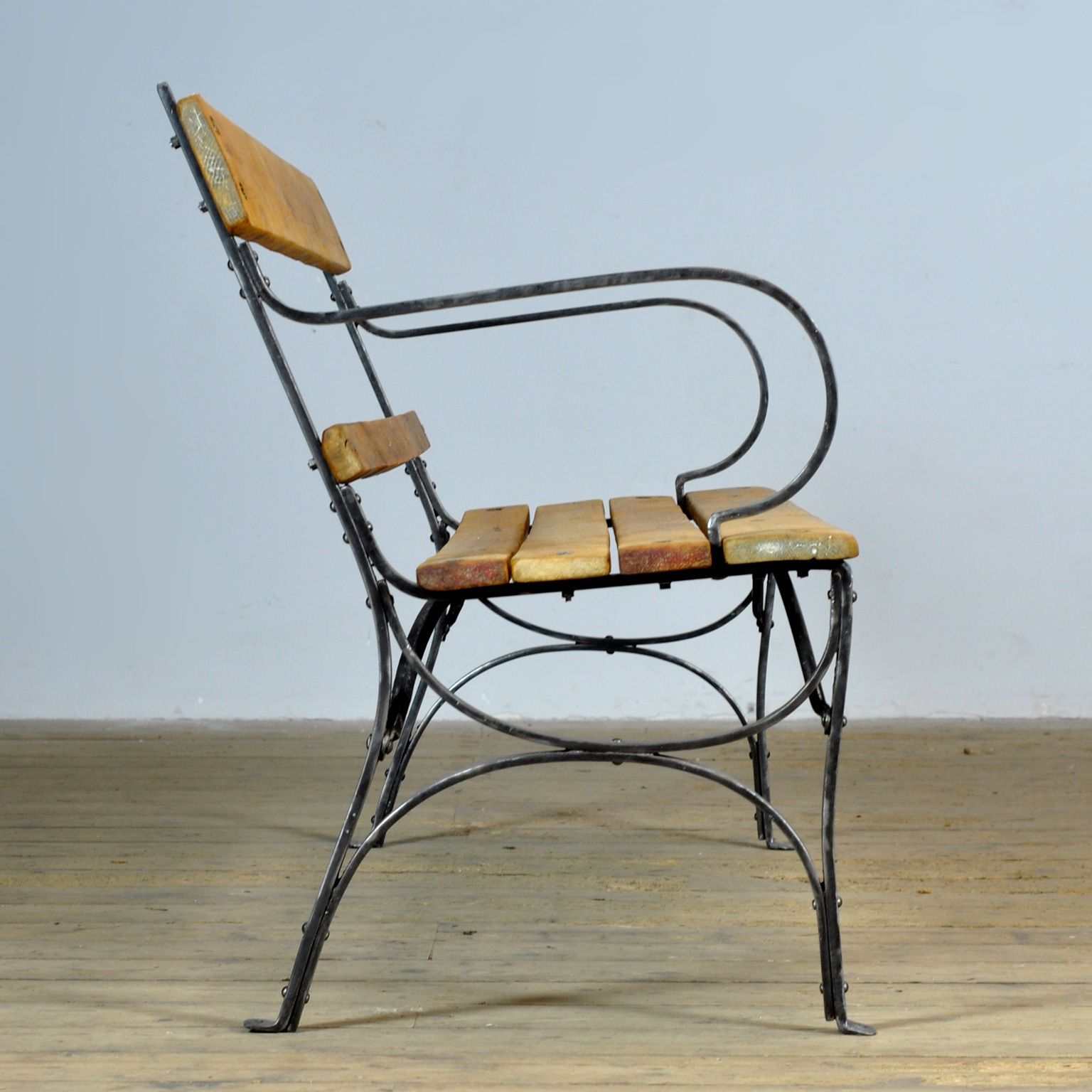 Garden Furniture Riveted Iron Park Bench, 1920’s photo