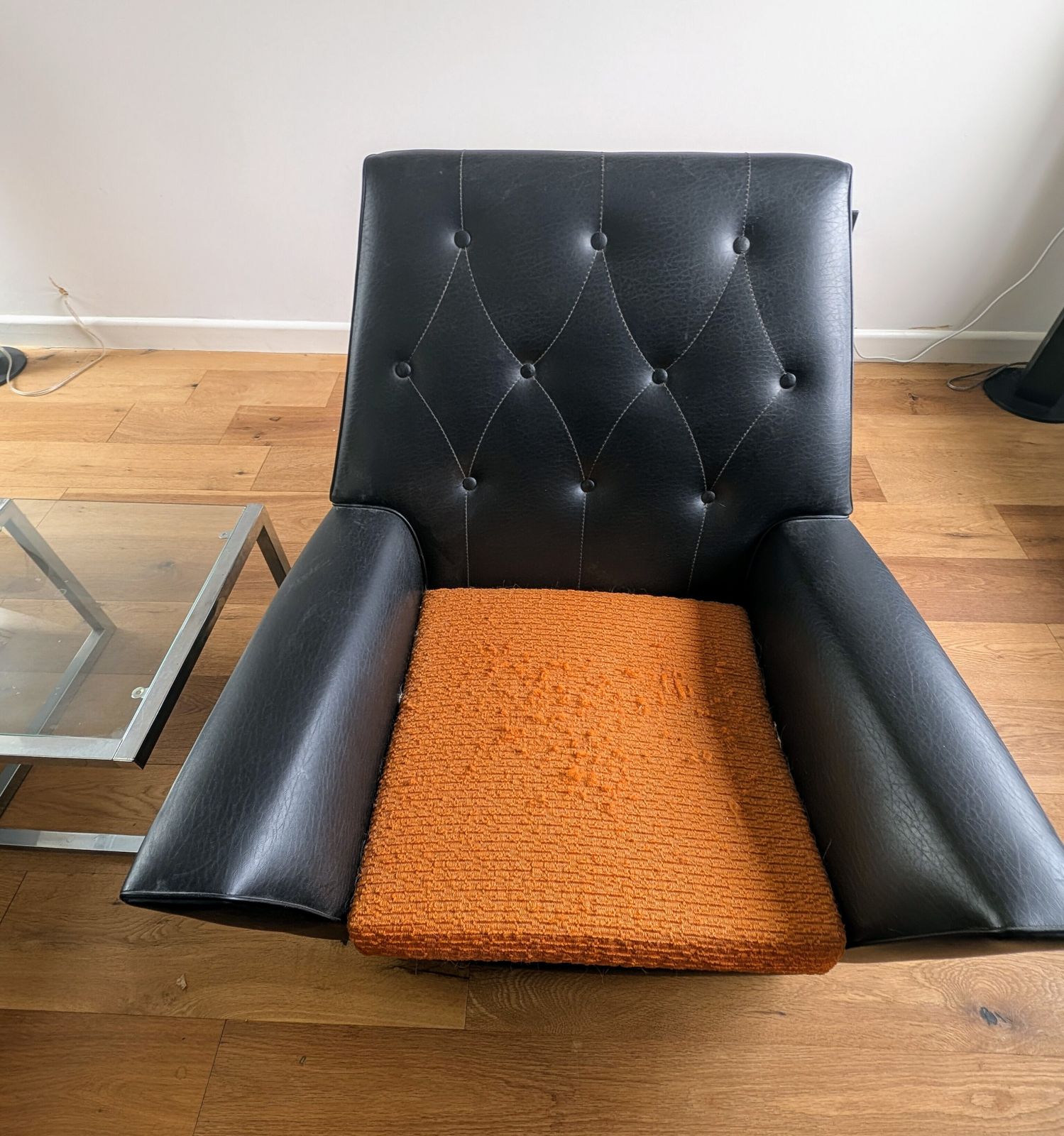 photo furniture Pair Of Mid Century Vintage 1960s Black Vinyl & Orange Armchairs