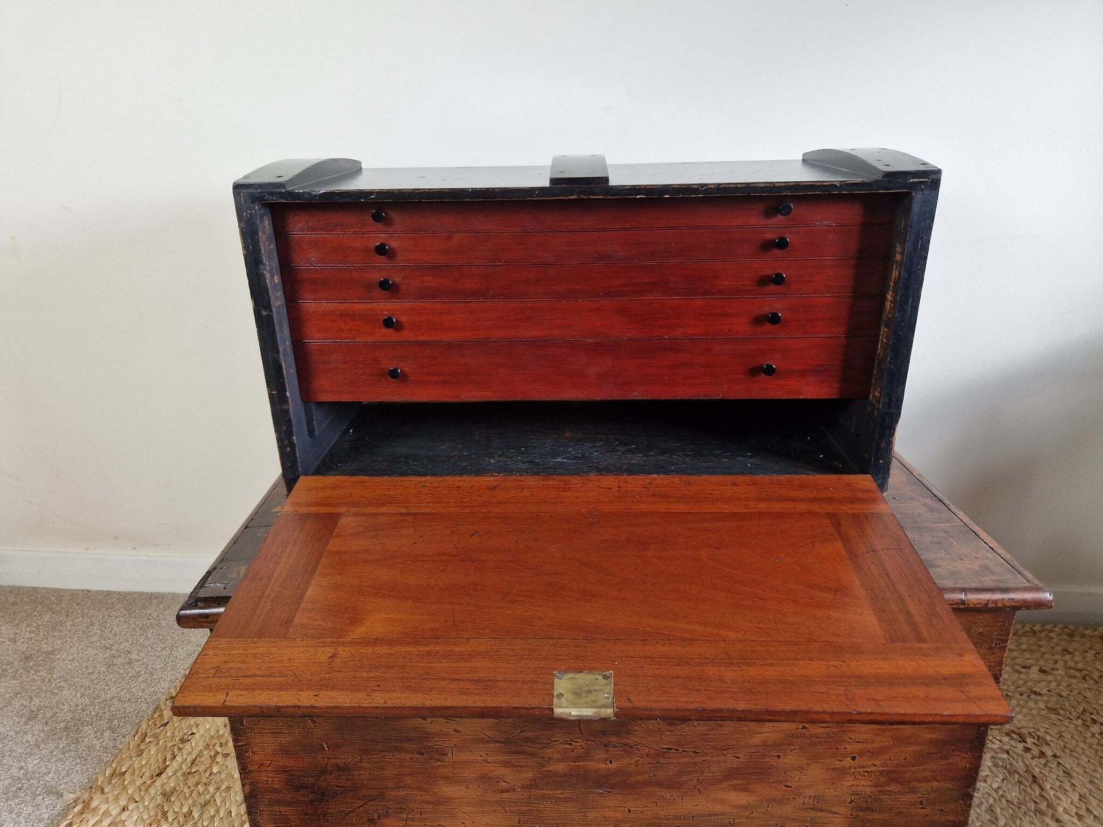 Antique Ebonised & Mahogany Engineers/Collectors Chest/Box photo vinterior