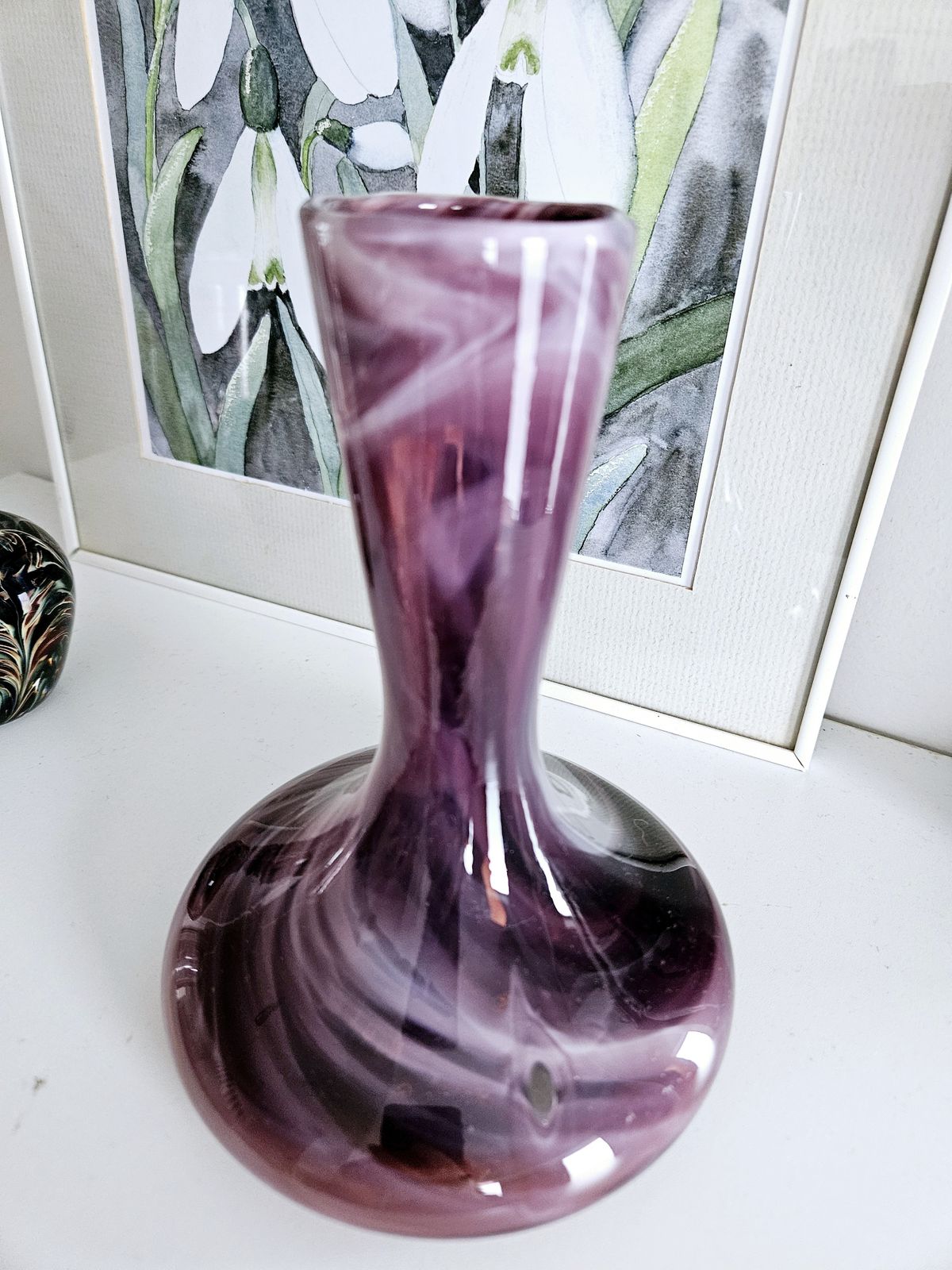Beautiful Murano Style Glass Vase With Swirled Marbling Effect In Plum Tones photo furniture