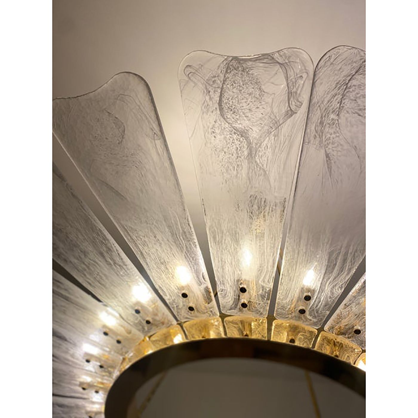 Contemporary Venied White "Marguerite" Murano Style Glass Gold Chandelier photo for sale