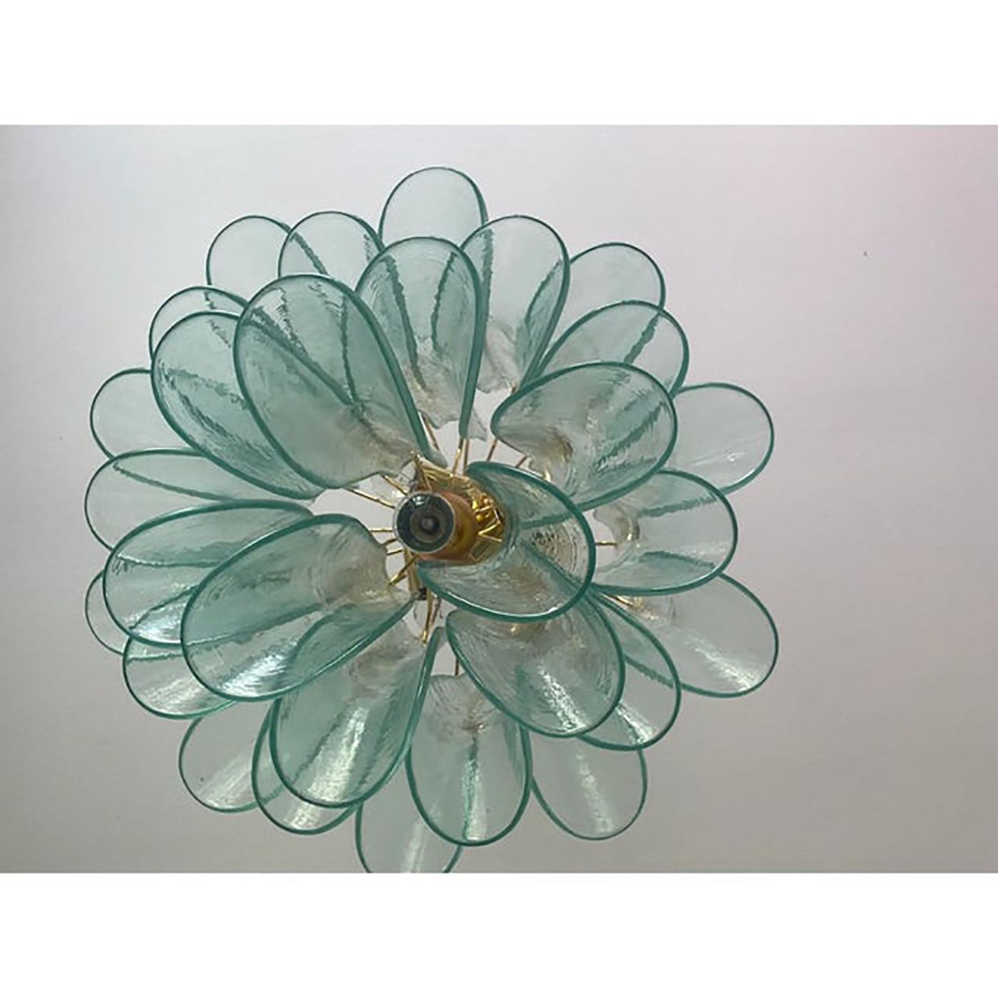 Lot Of 2 Contemporary Green Murano Style Glass "Sella" Chandelier With Gold 24k Metal Frame In Mazzega Style photo vinterior