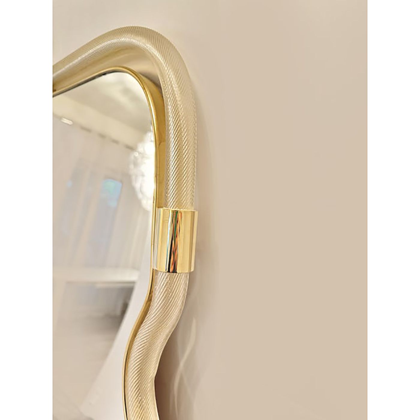 Wave Mirror In Gold "Torchon" Torciglione Murano Style Glass Design By Simoeng photo vintage