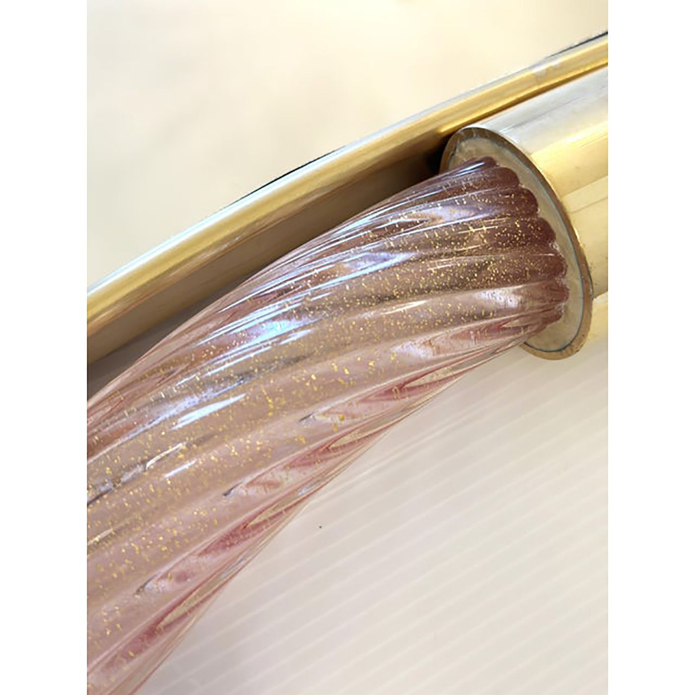 Scenographic Pink And Gold Mirror With Torchon Murano Style Glass Design By Simoeng photo vintage