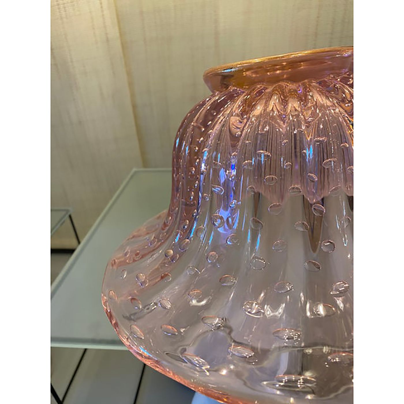 Murano Style Glass Pink Vase With Gold And Bubble Air Round Shape photo 2800.0