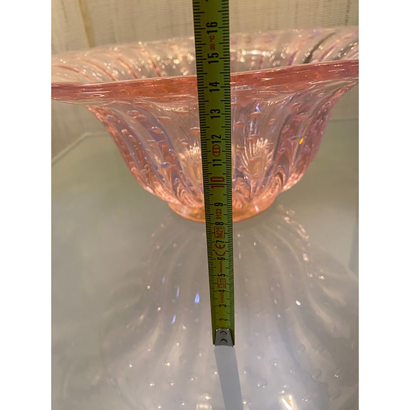 Murano Style Glass Pink Vase With Gold And Bubble Air Round Shape photo buy