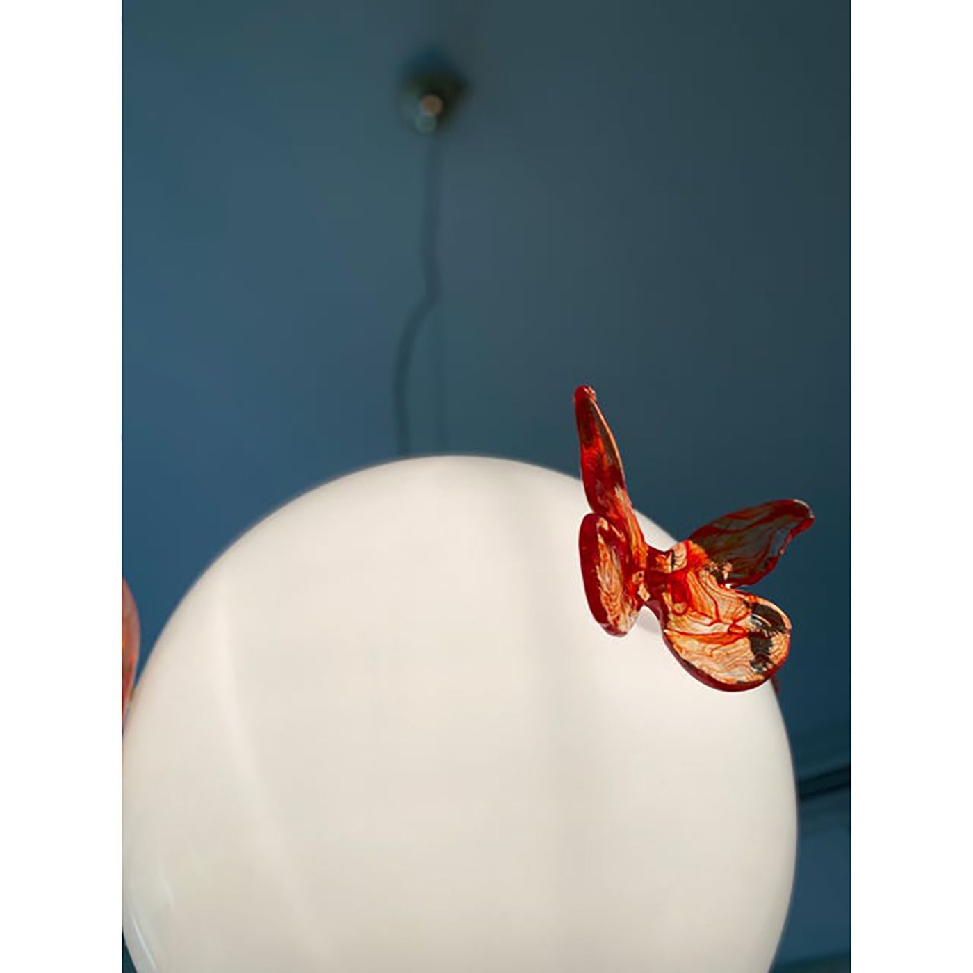 Italian Murano Style Glass Opalino Pendant With Red Butterfly photo buy