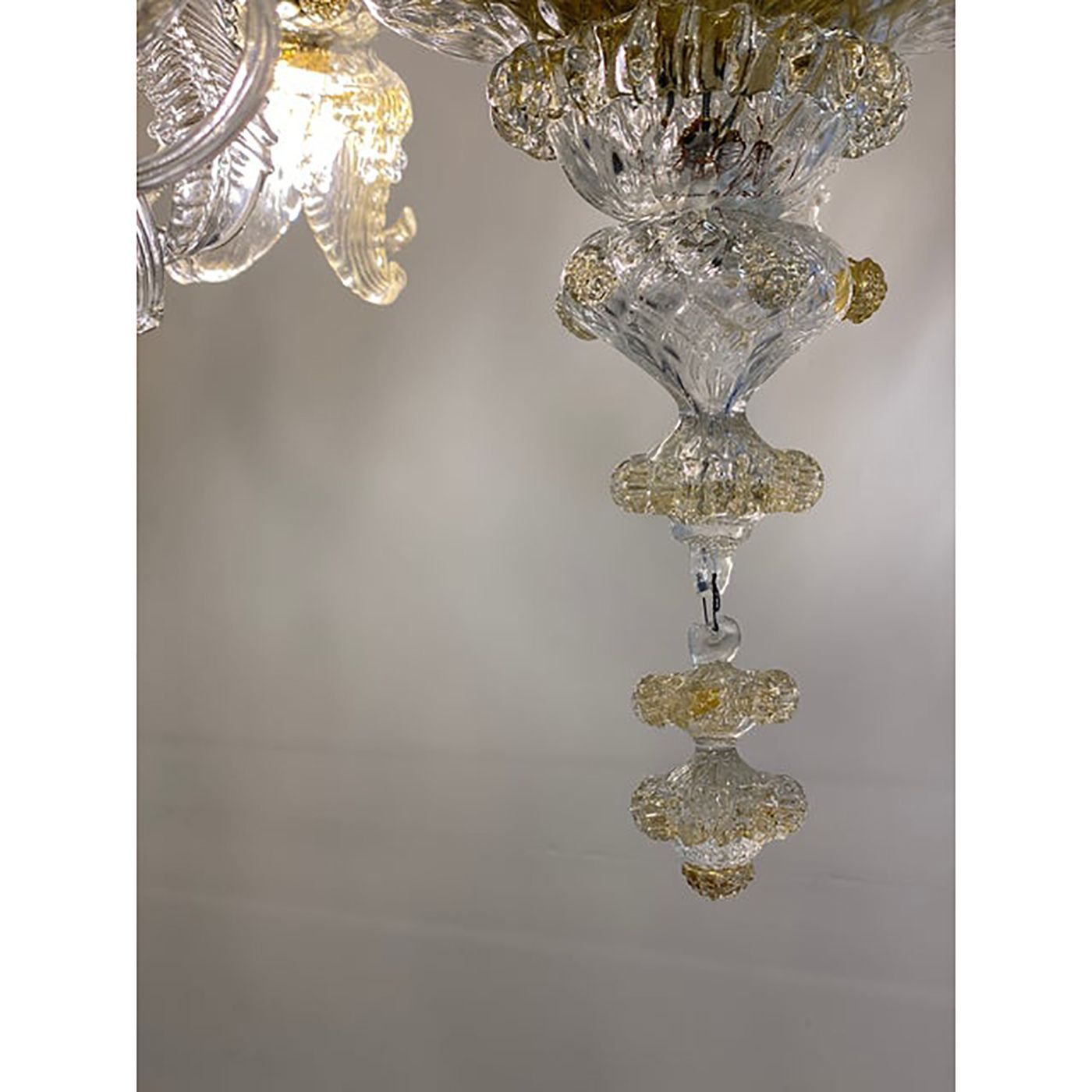 Murano Style Glass Clear And Gold Chandelier With Flowers And Leaves photo buy