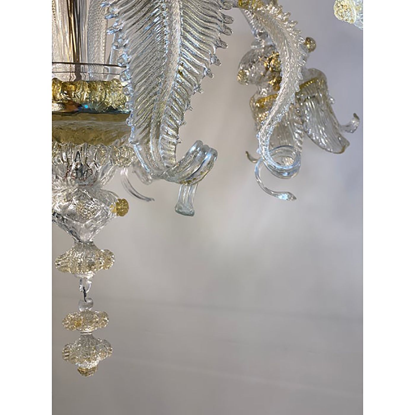 Murano Style Glass Clear And Gold Chandelier With Flowers And Leaves photo vintage
