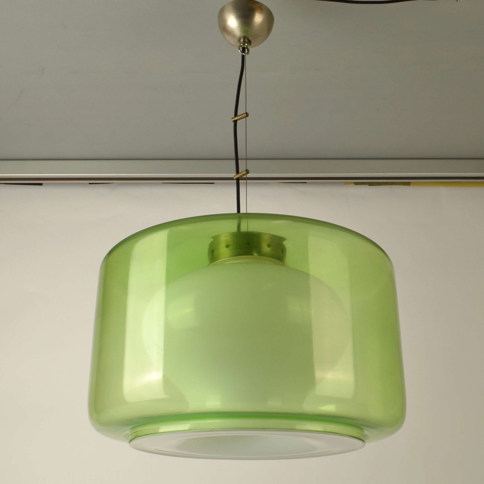 photo furniture Large Green & Opaline Glass Pendant Attributed To Carlo Nason Mazzega