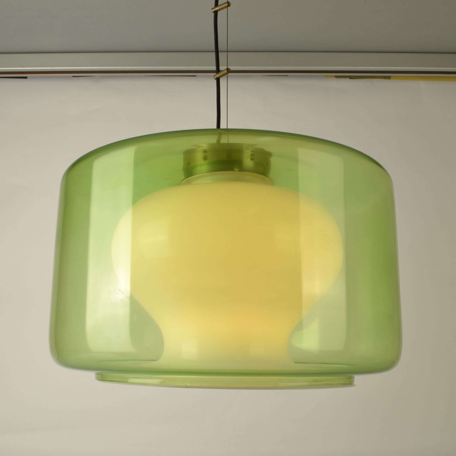 photo for sale Large Green & Opaline Glass Pendant Attributed To Carlo Nason Mazzega