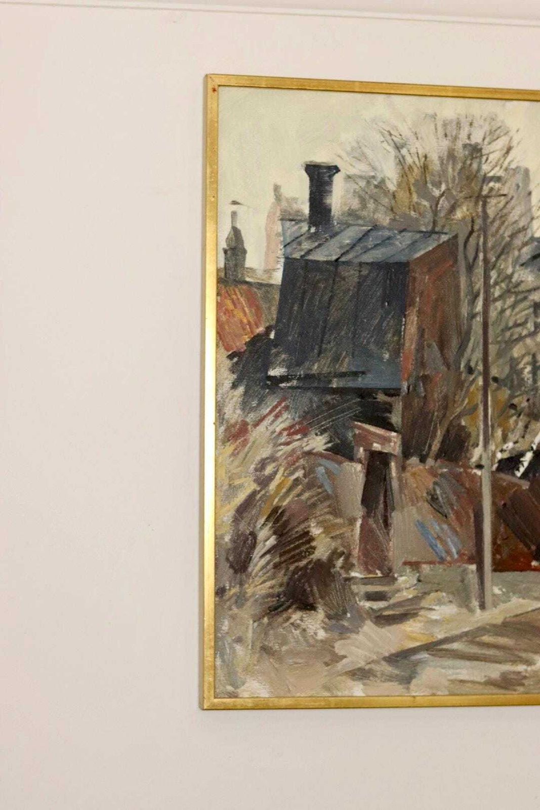 Mid Century Original Swedish Oil On Canvas "City Scene  Stockholm" By Adrian Van Arkel   Vintage & Framed photo for sale
