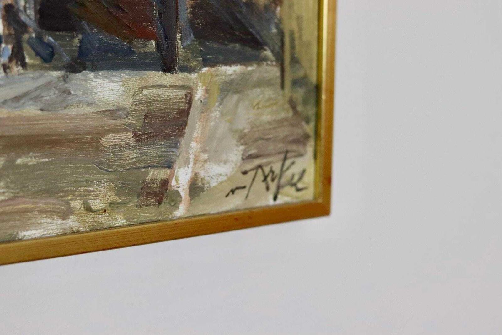 photo for sale Mid Century Original Swedish Oil On Canvas "City Scene  Stockholm" By Adrian Van Arkel   Vintage & Framed